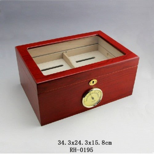 Glass Top Burgundy Double-deck Wooden Cigar Humidor with Hygrometer holds 100 Cigars - www.cigarsindia