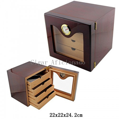 Black Square Unique High Gloss Finish Wooden Cigar Humidor Storage Box Orgnizer with Hygrometer - www.cigarsindia